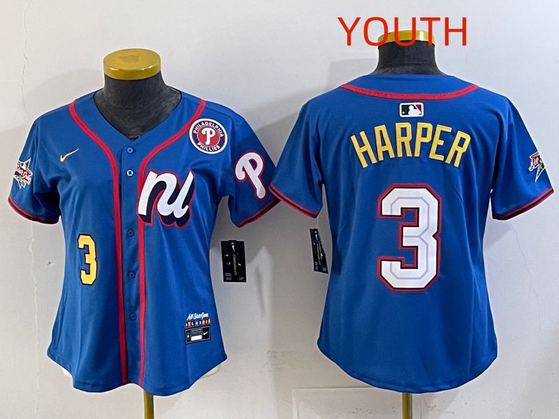 Youth 2025 Philadelphia Phillies #3 Harper Blue All star Nike MLB Jersey style 06
